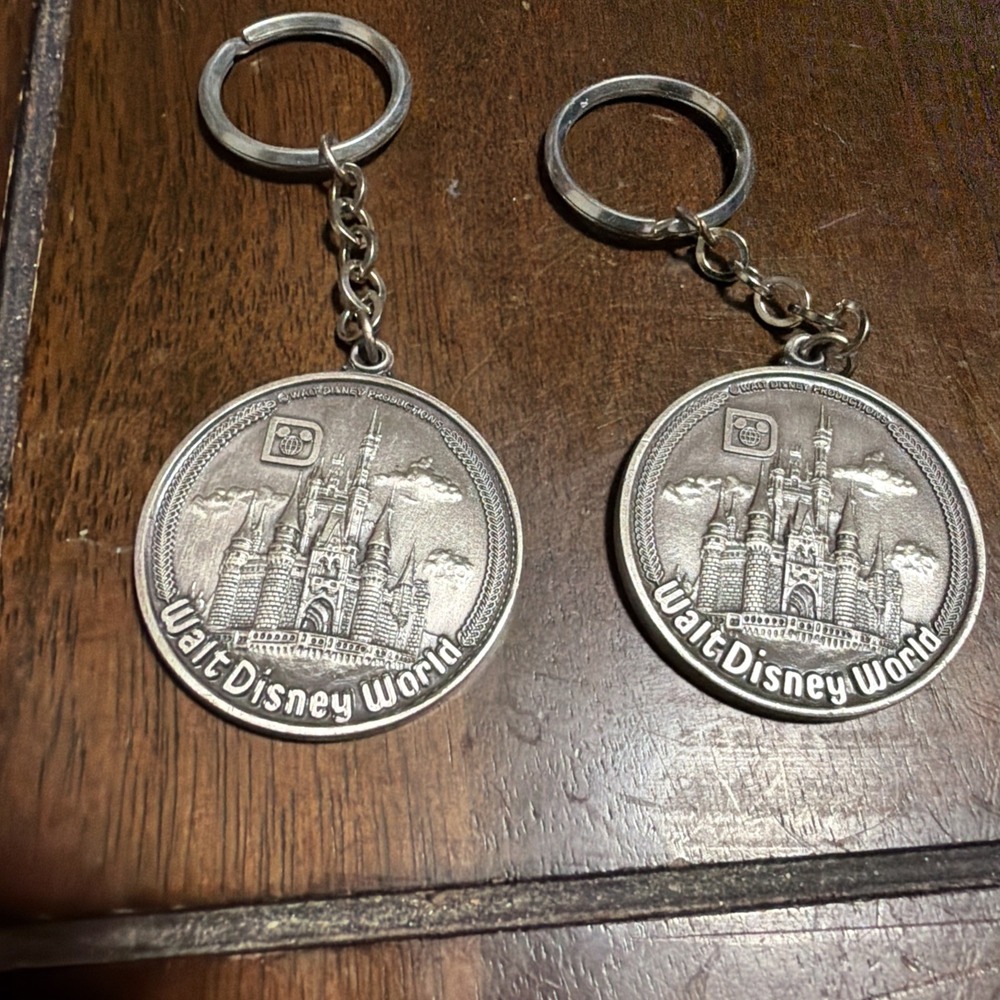 Vintage Walt Disney World Keychain Lot of 2 Magic Kingdom Cinderella Castle Map